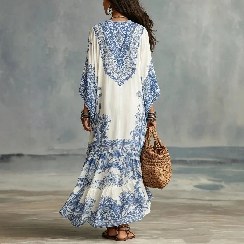 Amélie | Blue Printed Bohemian Maxi Dress