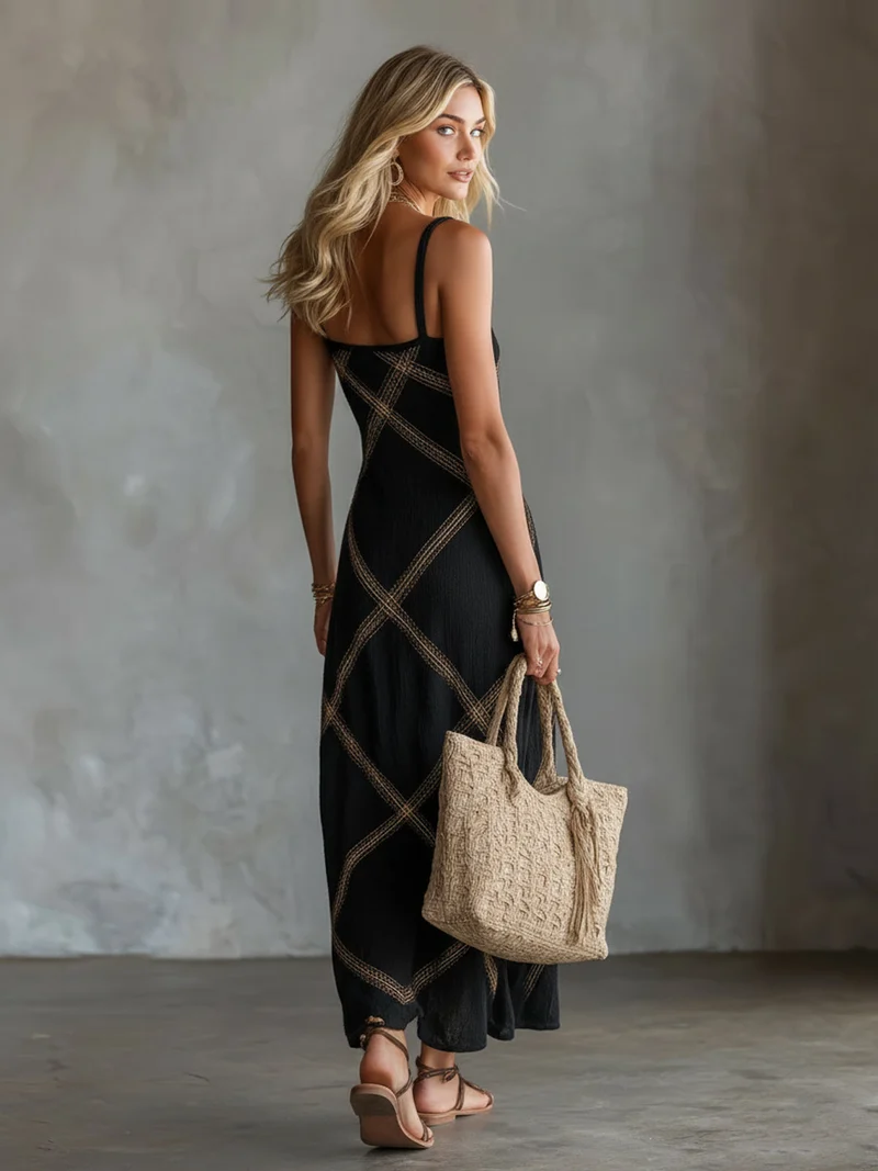Victorina | Black and Camel Geometric Dress