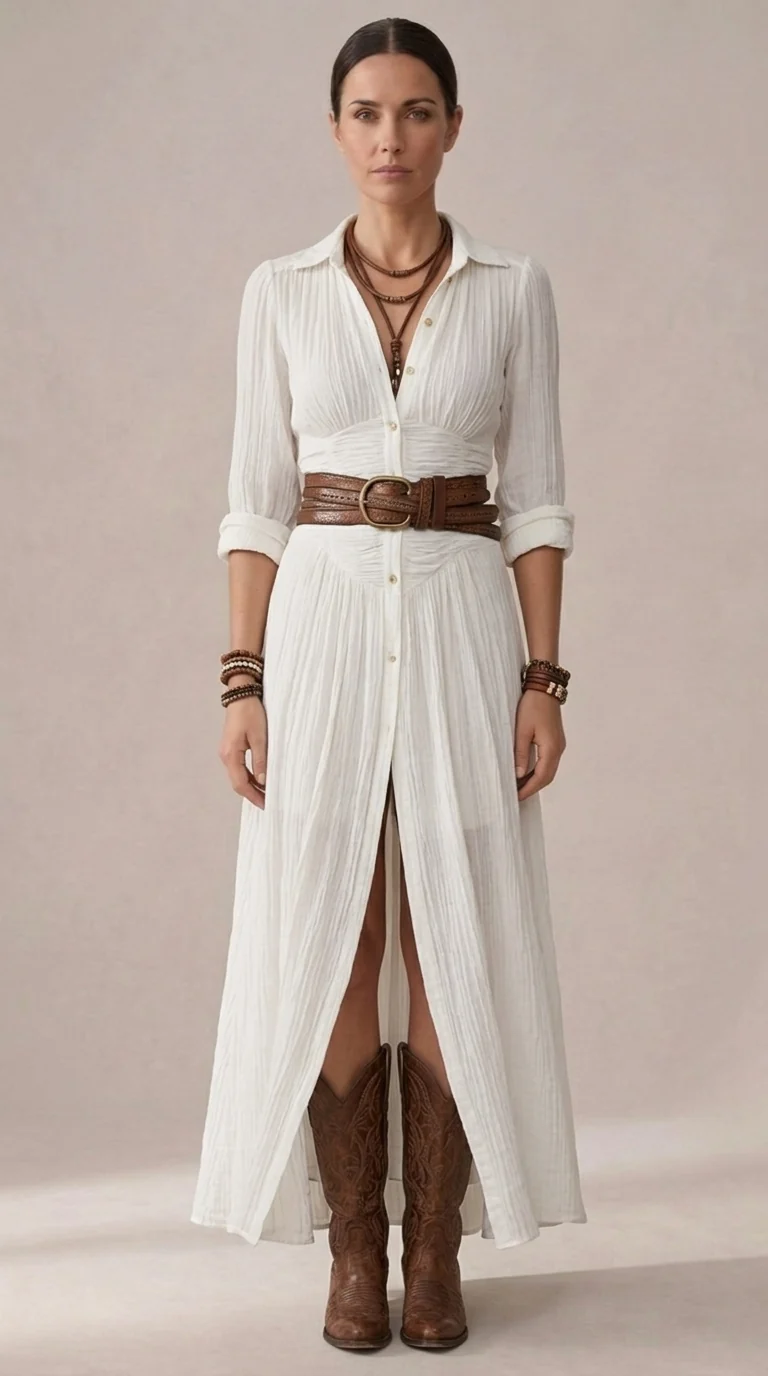 Hedra | Long Linen Dress with Inverted Collar