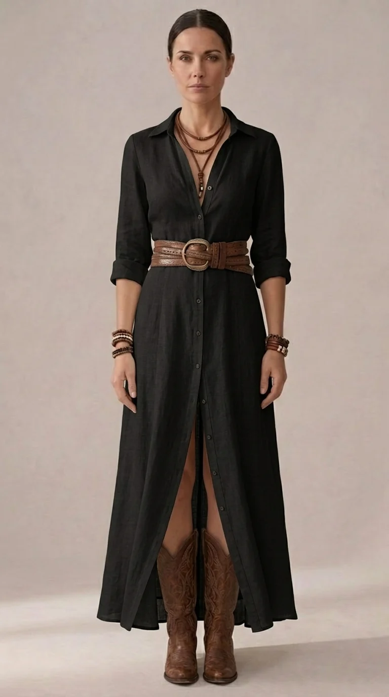 Hedra | Long Linen Dress with Inverted Collar