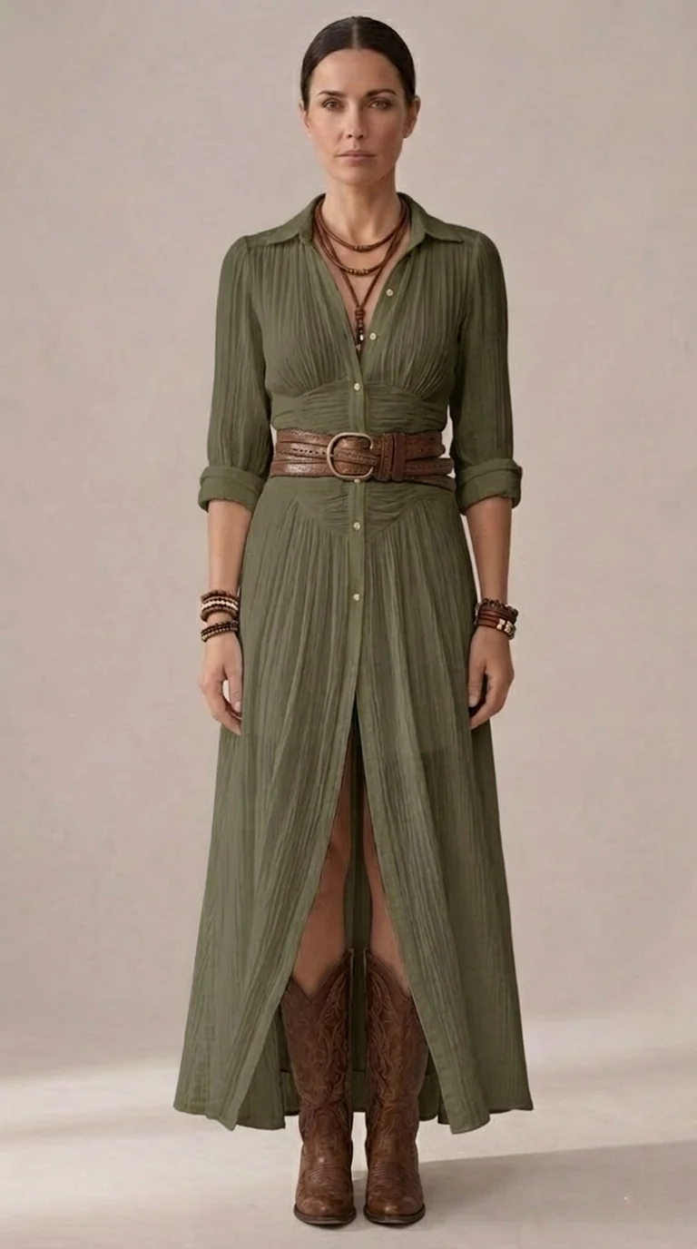 Hedra | Long Linen Dress with Inverted Collar