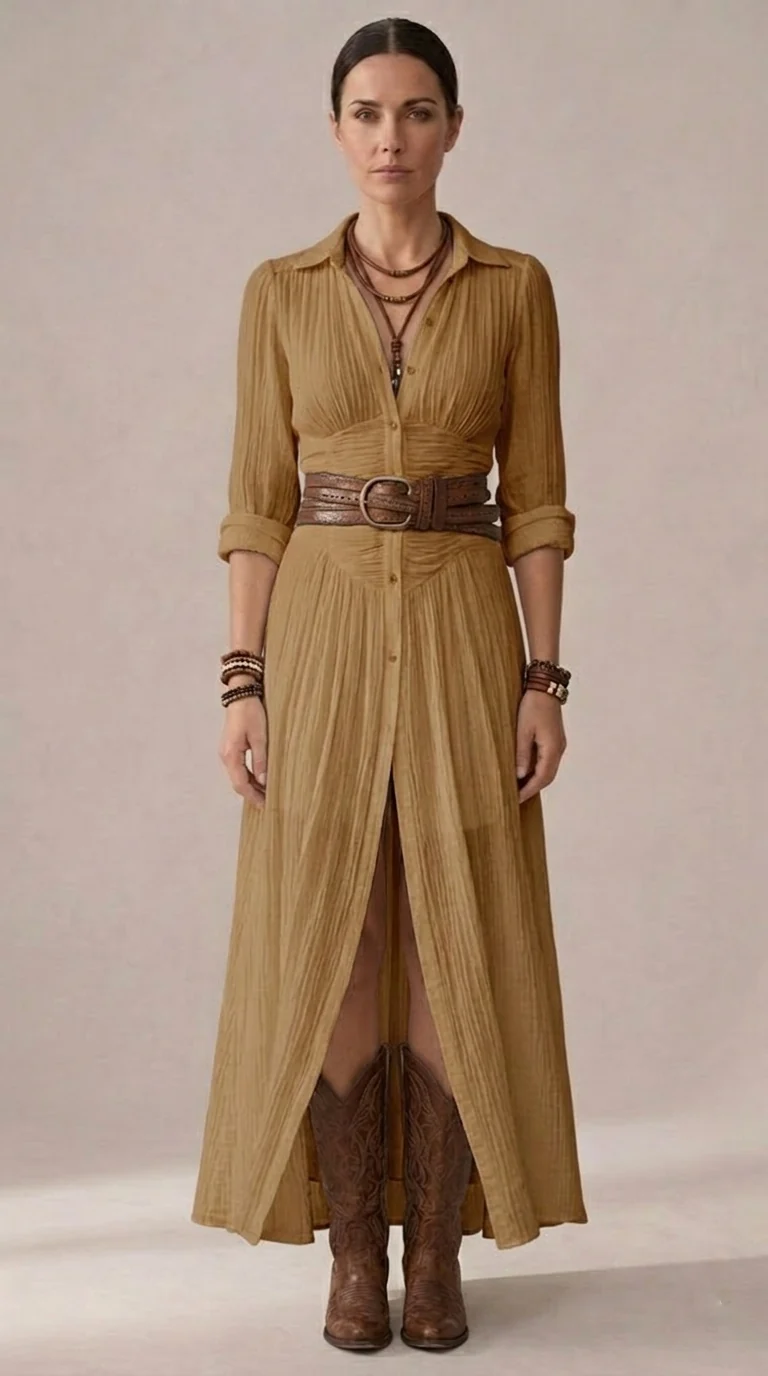 Hedra | Long Linen Dress with Inverted Collar