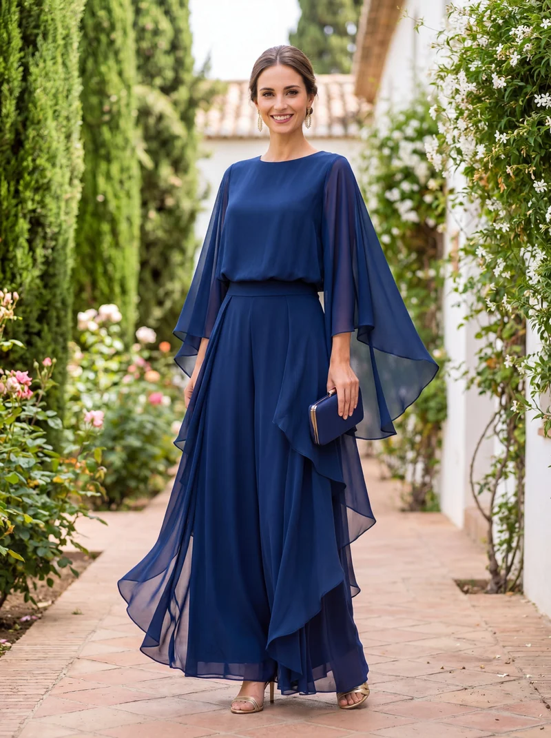 Lenorah | Two-Piece Cape Sleeve and Ruffled Skirt Set