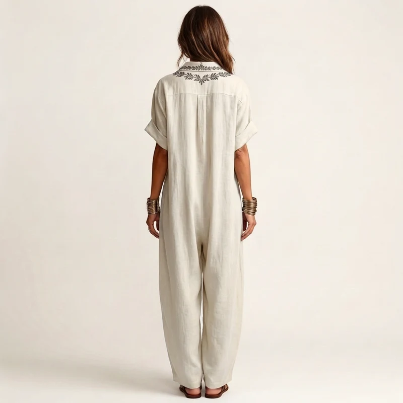 Amariana | Botanical Embroidered V-Neck Linen Maxi Dress
