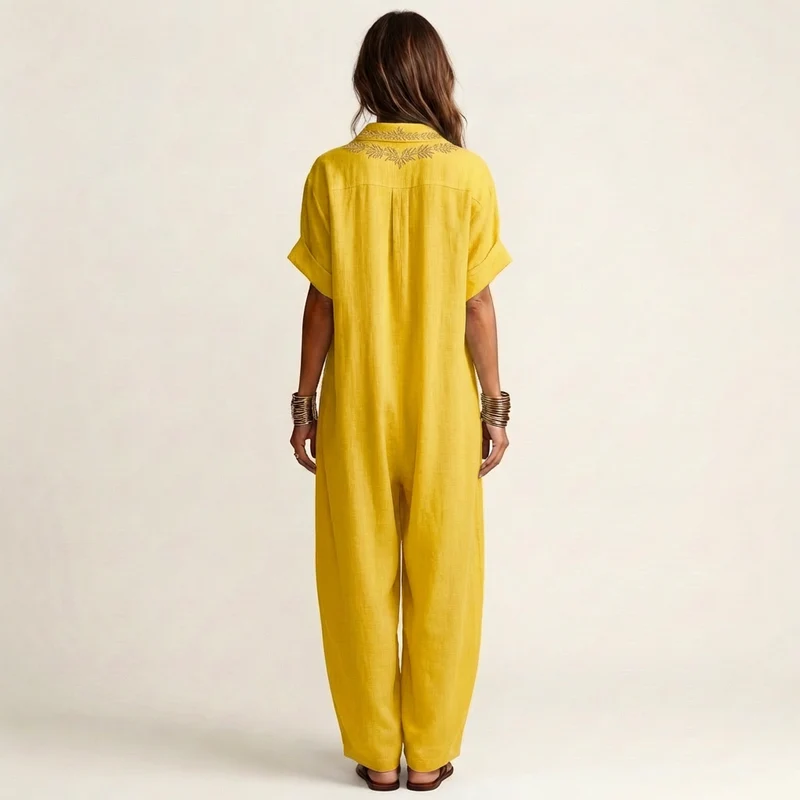 Amariana | Botanical Embroidered V-Neck Linen Maxi Dress