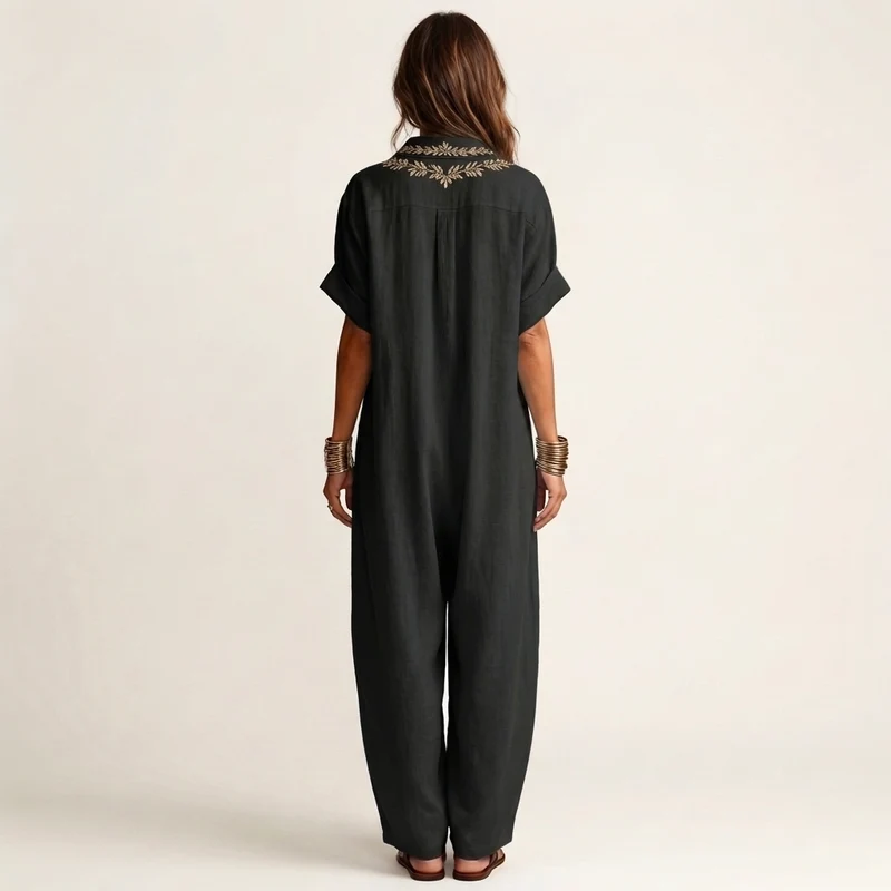 Amariana | Botanical Embroidered V-Neck Linen Maxi Dress