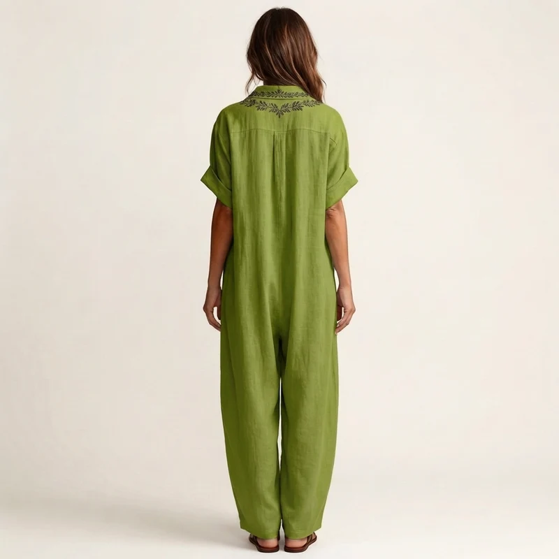 Amariana | Botanical Embroidered V-Neck Linen Maxi Dress