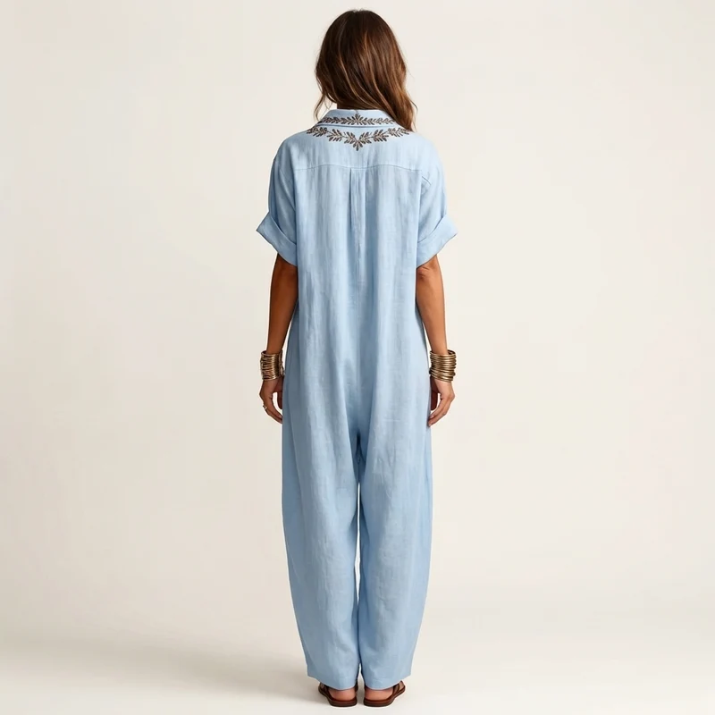 Amariana | Botanical Embroidered V-Neck Linen Maxi Dress