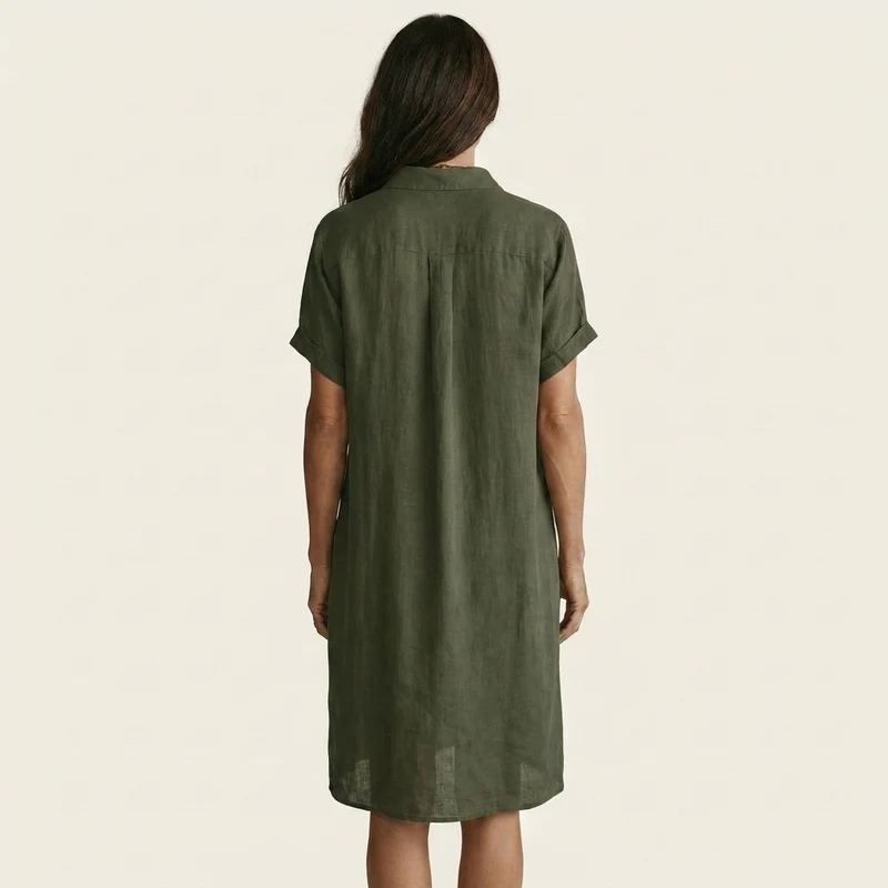 Nidalie | Cotton-Linen Midi Shirt Dress with Rolled Cuffs
