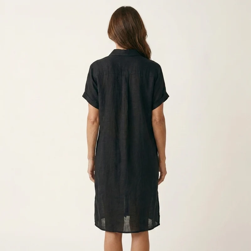 Nidalie | Cotton-Linen Midi Shirt Dress with Rolled Cuffs