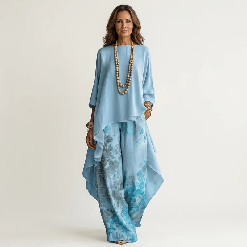 Cariola | Asymmetrical Tunic Cotton-Silk Two-Piece Set