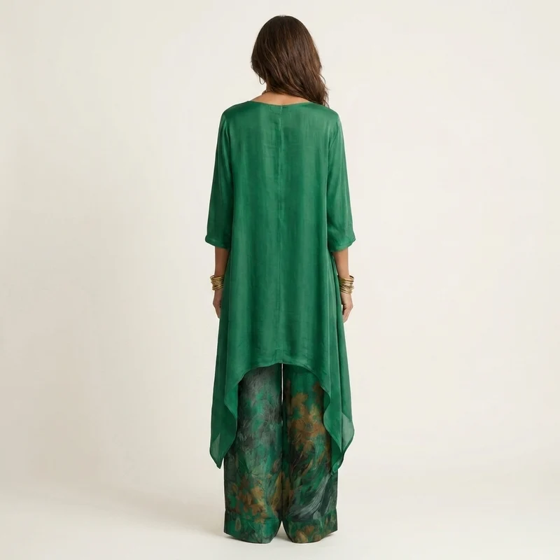 Cariola | Asymmetrical Tunic Cotton-Silk Two-Piece Set