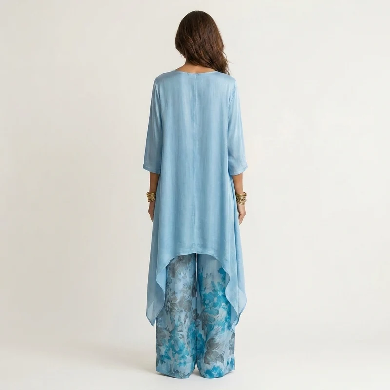 Cariola | Asymmetrical Tunic Cotton-Silk Two-Piece Set