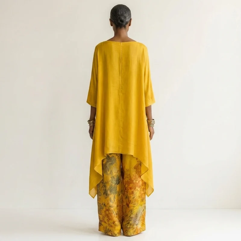 Cariola | Asymmetrical Tunic Cotton-Silk Two-Piece Set