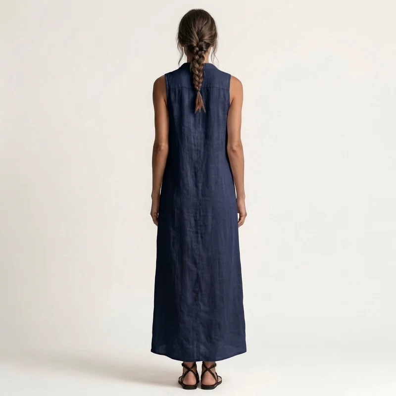 Mirabell | Sleeveless Hooded Button-Down Linen Maxi Dress