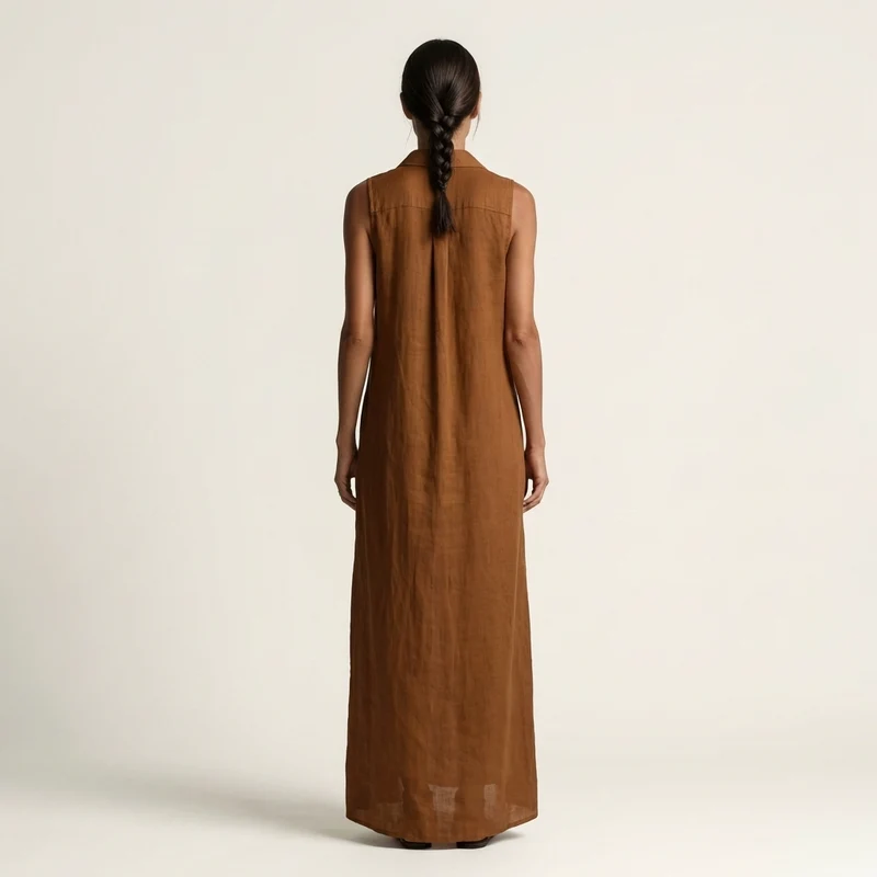 Mirabell | Sleeveless Hooded Button-Down Linen Maxi Dress