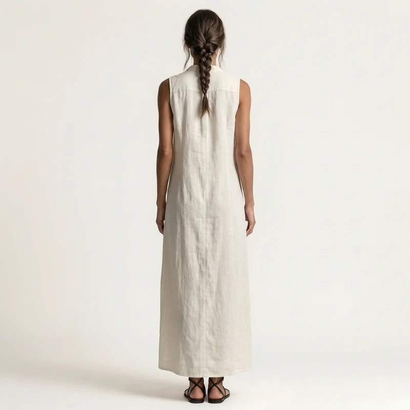 Mirabell | Sleeveless Hooded Button-Down Linen Maxi Dress