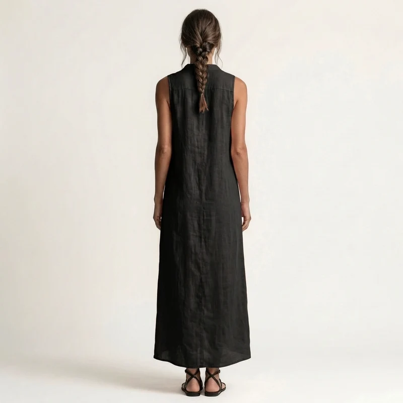 Mirabell | Sleeveless Hooded Button-Down Linen Maxi Dress