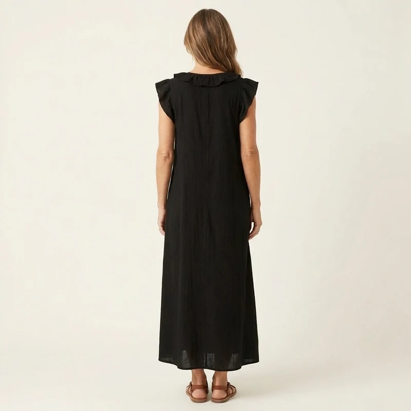 Josette | Ruffled V-Neck Linen Maxi Dress