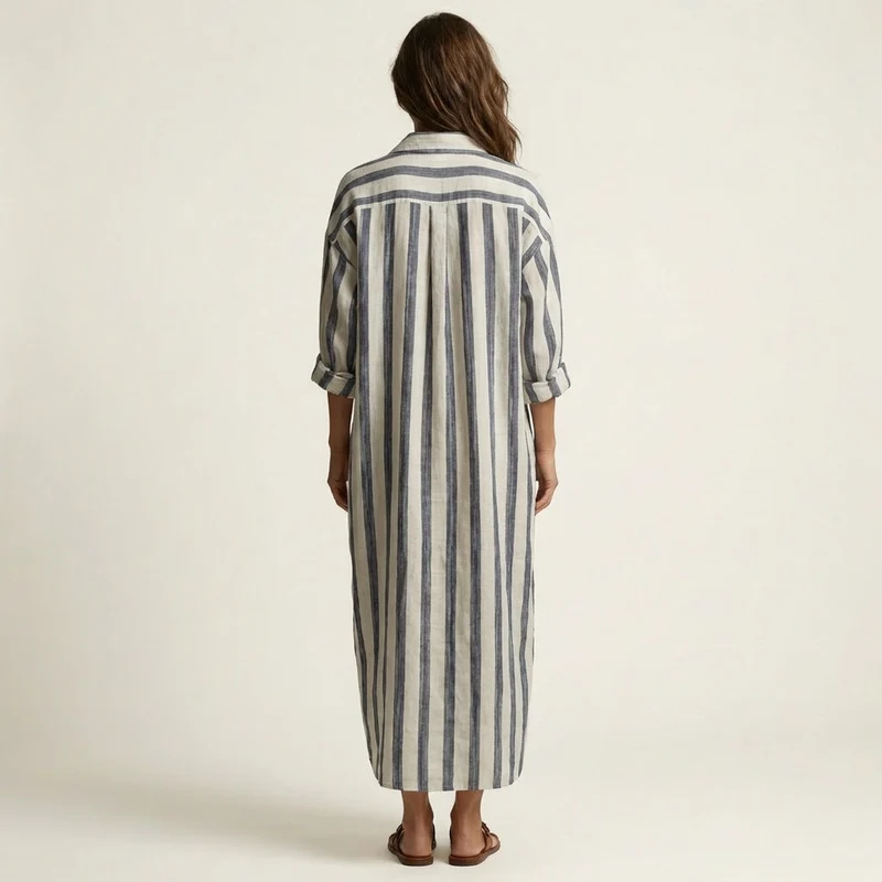 Carra | Striped Shirt Collar Maxi Dress