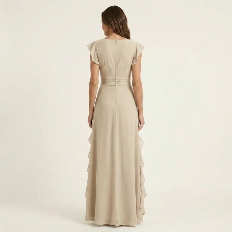 Nellyana | V-Neck Crossover Maxi Dress with Butterfly Sleeves and Tiered Ruffles