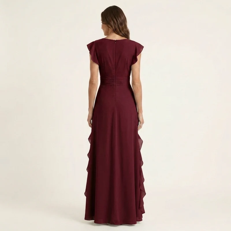 Nellyana | V-Neck Crossover Maxi Dress with Butterfly Sleeves and Tiered Ruffles