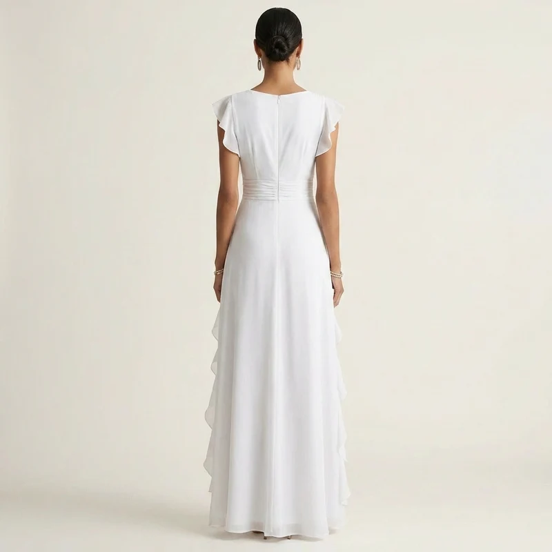 Nellyana | V-Neck Crossover Maxi Dress with Butterfly Sleeves and Tiered Ruffles