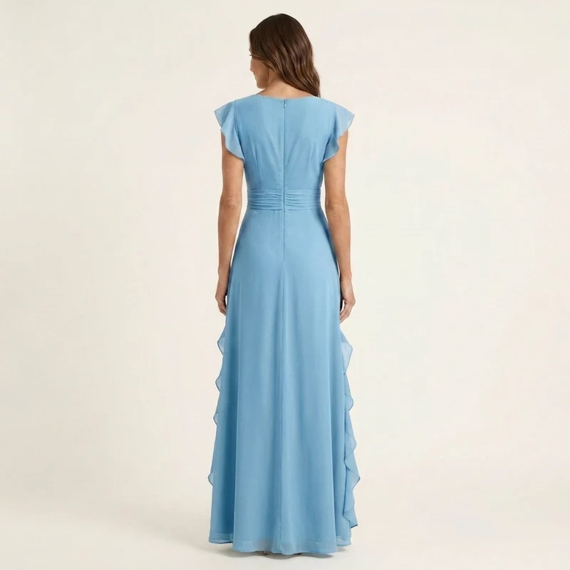 Nellyana | V-Neck Crossover Maxi Dress with Butterfly Sleeves and Tiered Ruffles