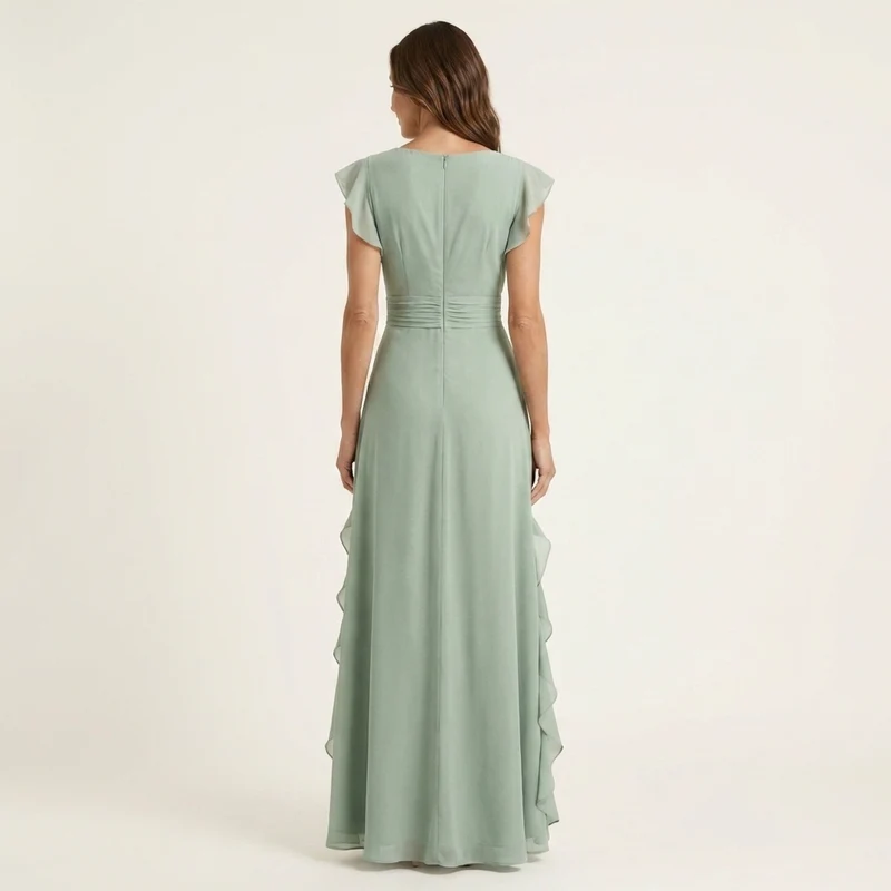 Nellyana | V-Neck Crossover Maxi Dress with Butterfly Sleeves and Tiered Ruffles