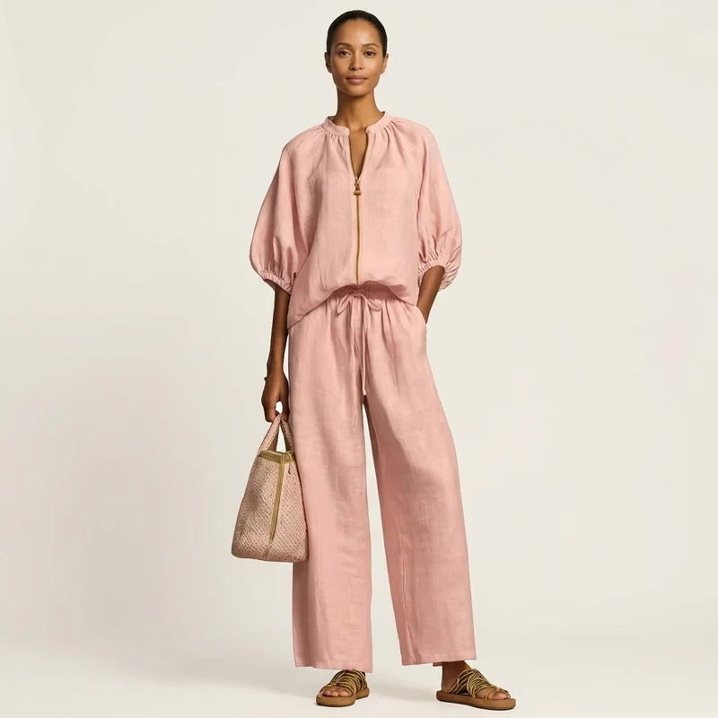 Marlowe | Puff-Sleeve Set with Gold Zipper