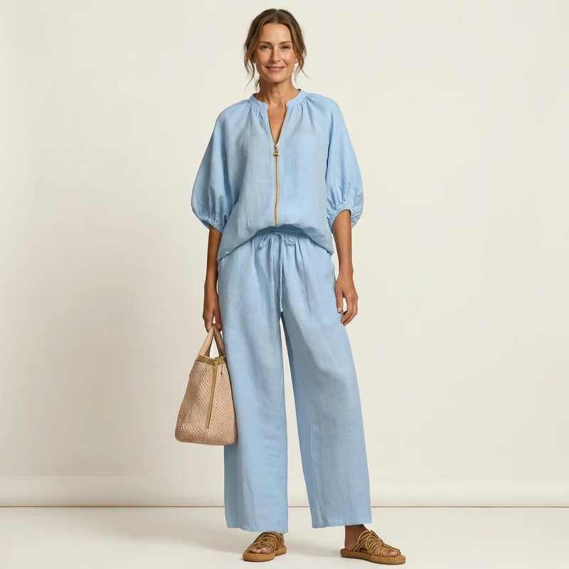 Marlowe | Puff-Sleeve Set with Gold Zipper