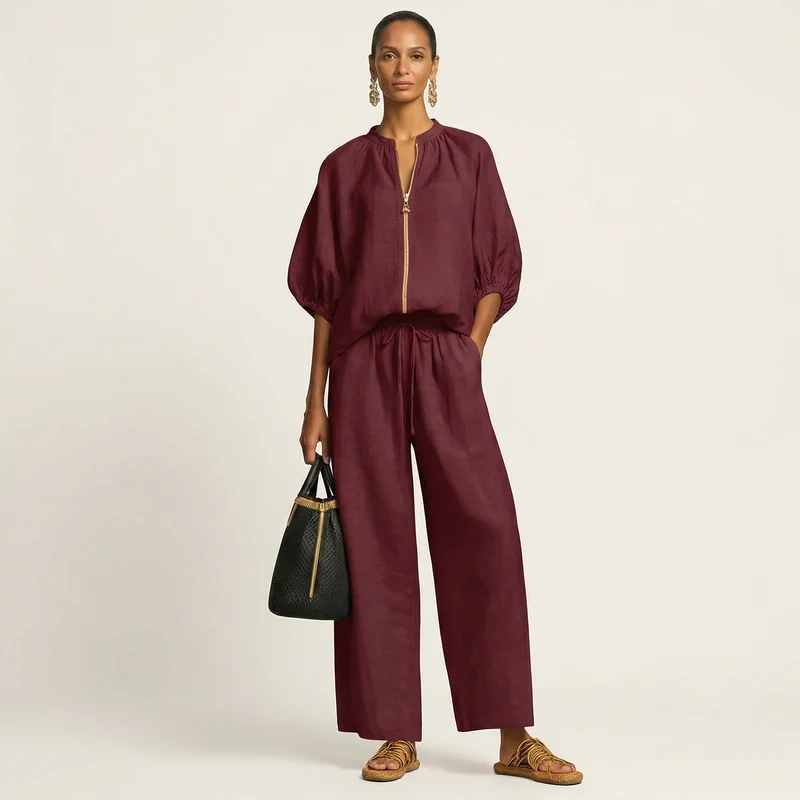 Marlowe | Puff-Sleeve Set with Gold Zipper