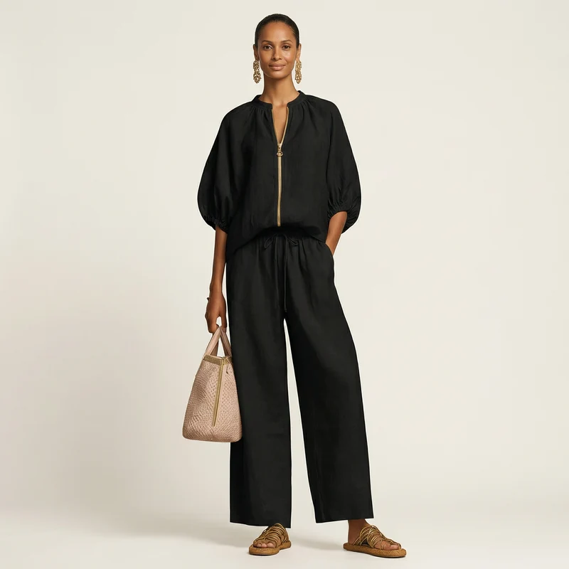 Marlowe | Puff-Sleeve Set with Gold Zipper