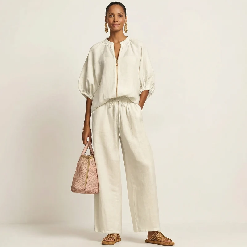 Marlowe | Puff-Sleeve Set with Gold Zipper