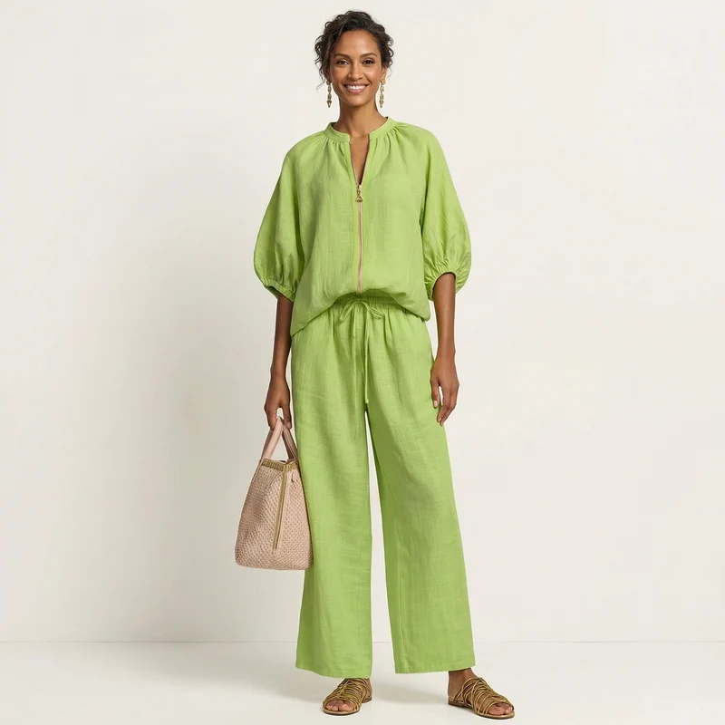Marlowe | Puff-Sleeve Set with Gold Zipper