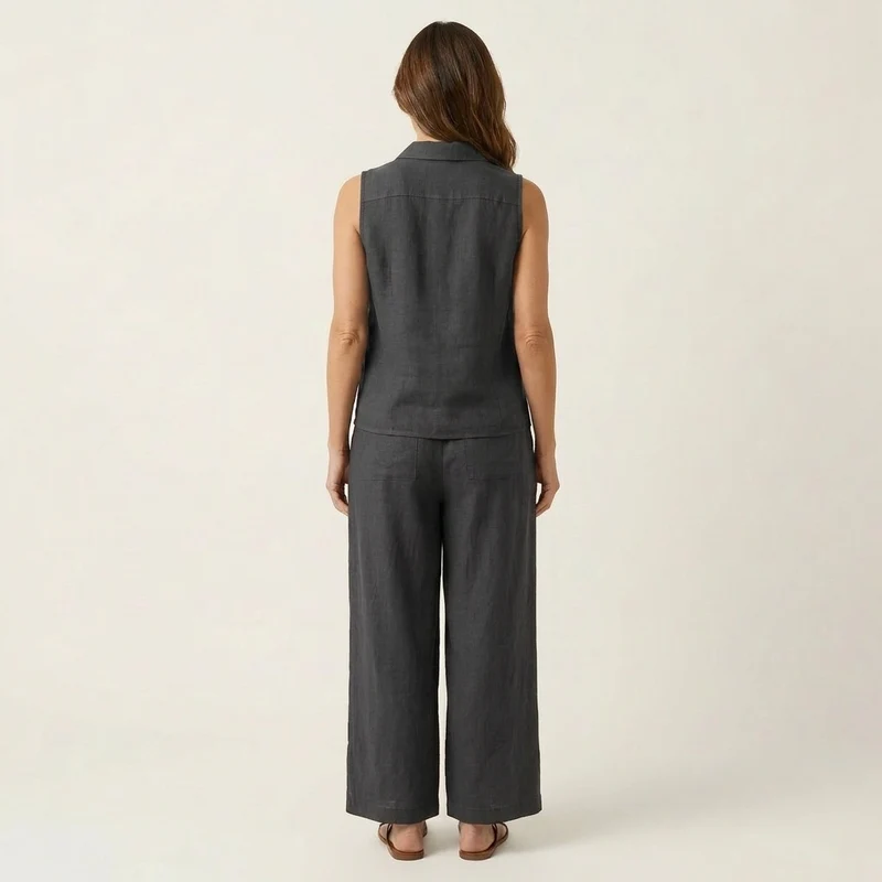 Twiila | Crossover Collared Top and Wide-Leg Pants Set