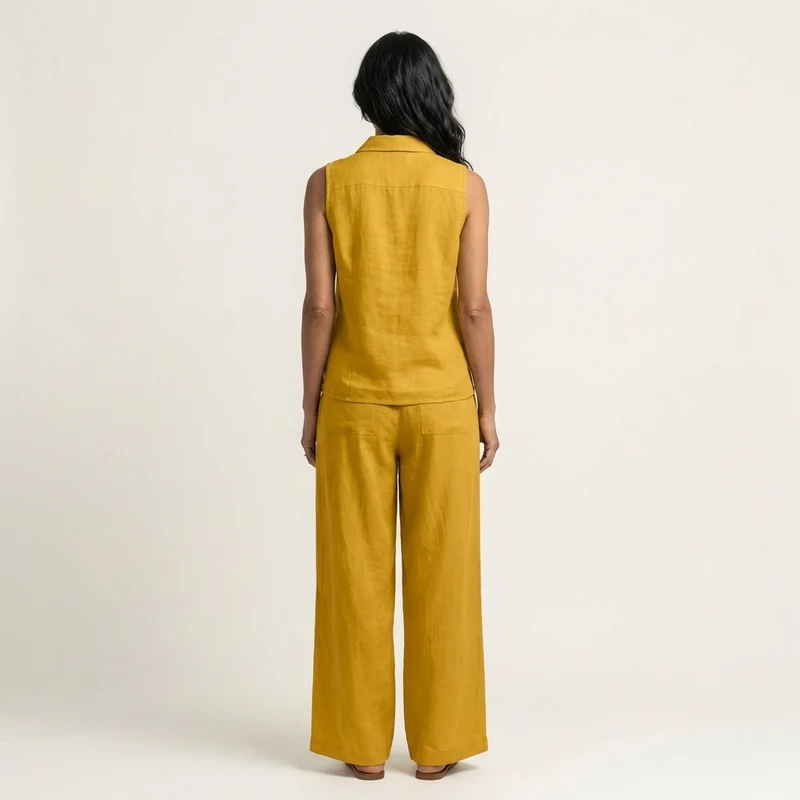 Twiila | Crossover Collared Top and Wide-Leg Pants Set