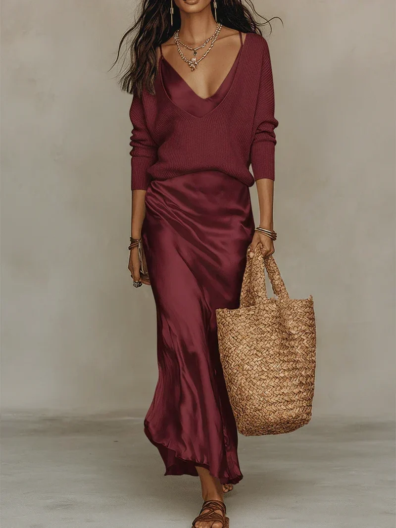Anaïse | Elegant satin midi dress