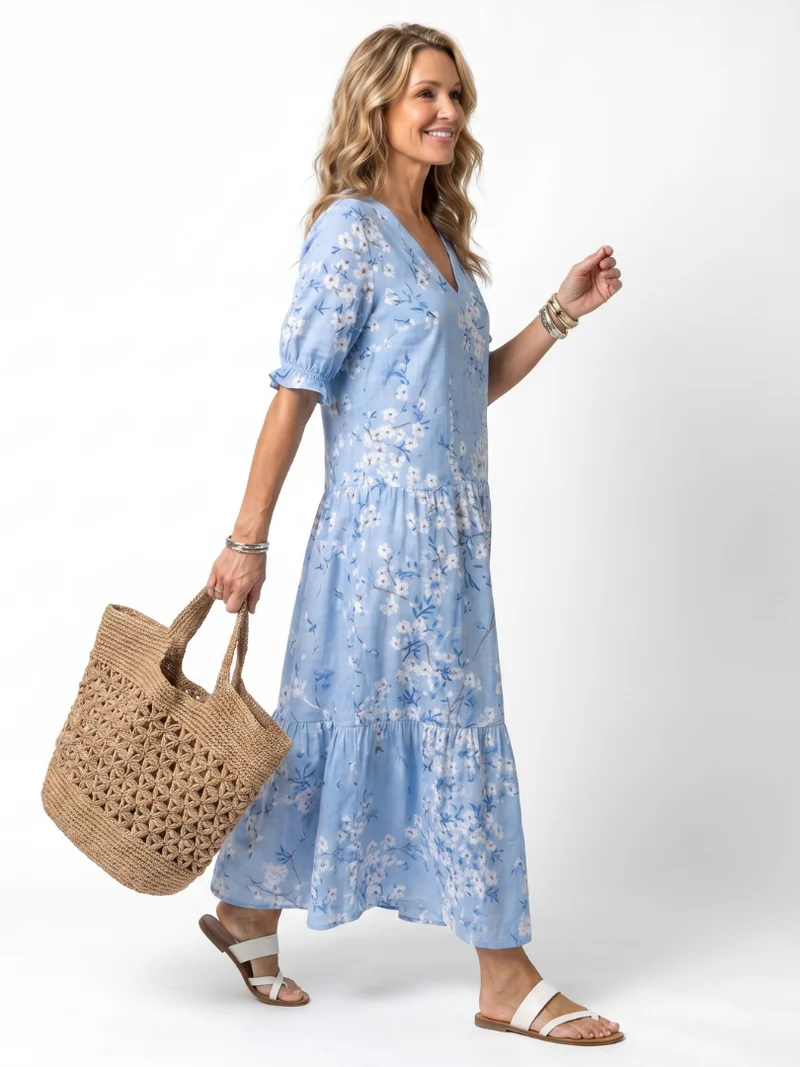 Alora | Floral Print and Pom-pom Midi Dress