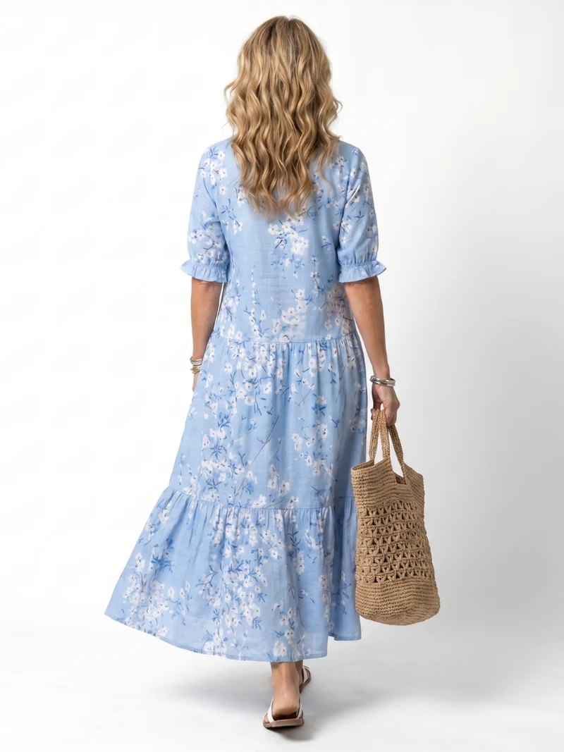 Alora | Floral Print and Pom-pom Midi Dress