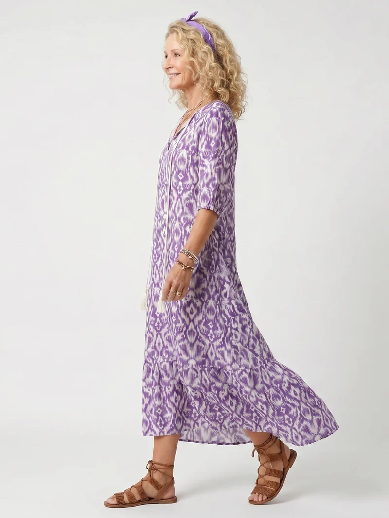 Pescela | Printed Midi Dress with Pom-Poms