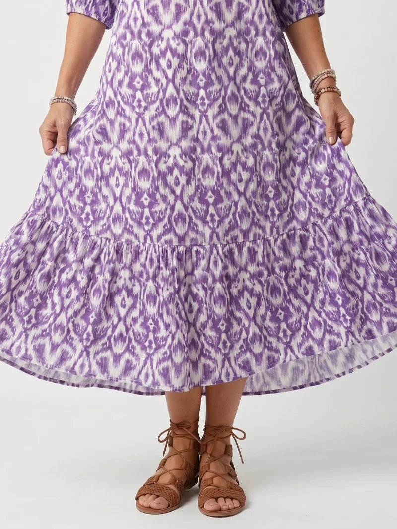 Pescela | Printed Midi Dress with Pom-Poms