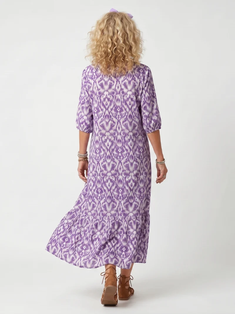 Pescela | Printed Midi Dress with Pom-Poms