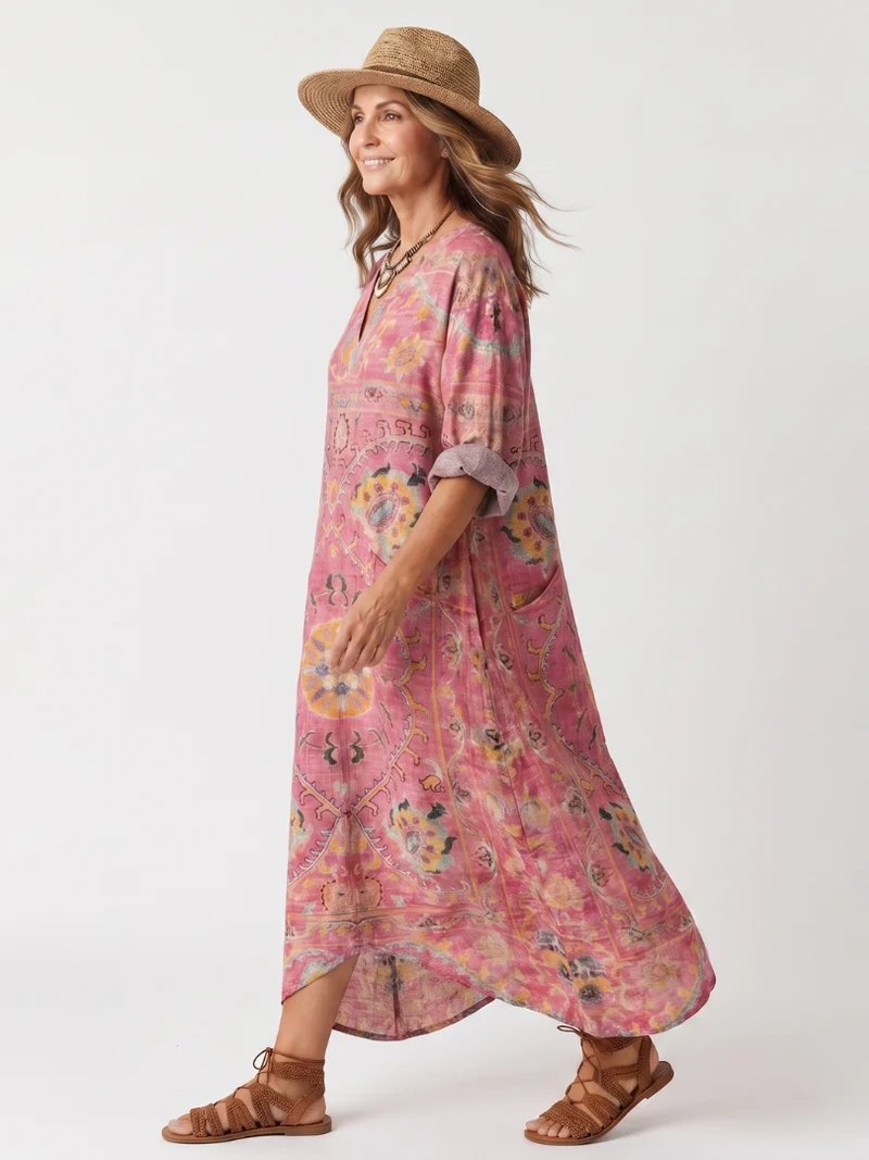 Tilde | Oversized Abstract Print Midi Dress with Pockets