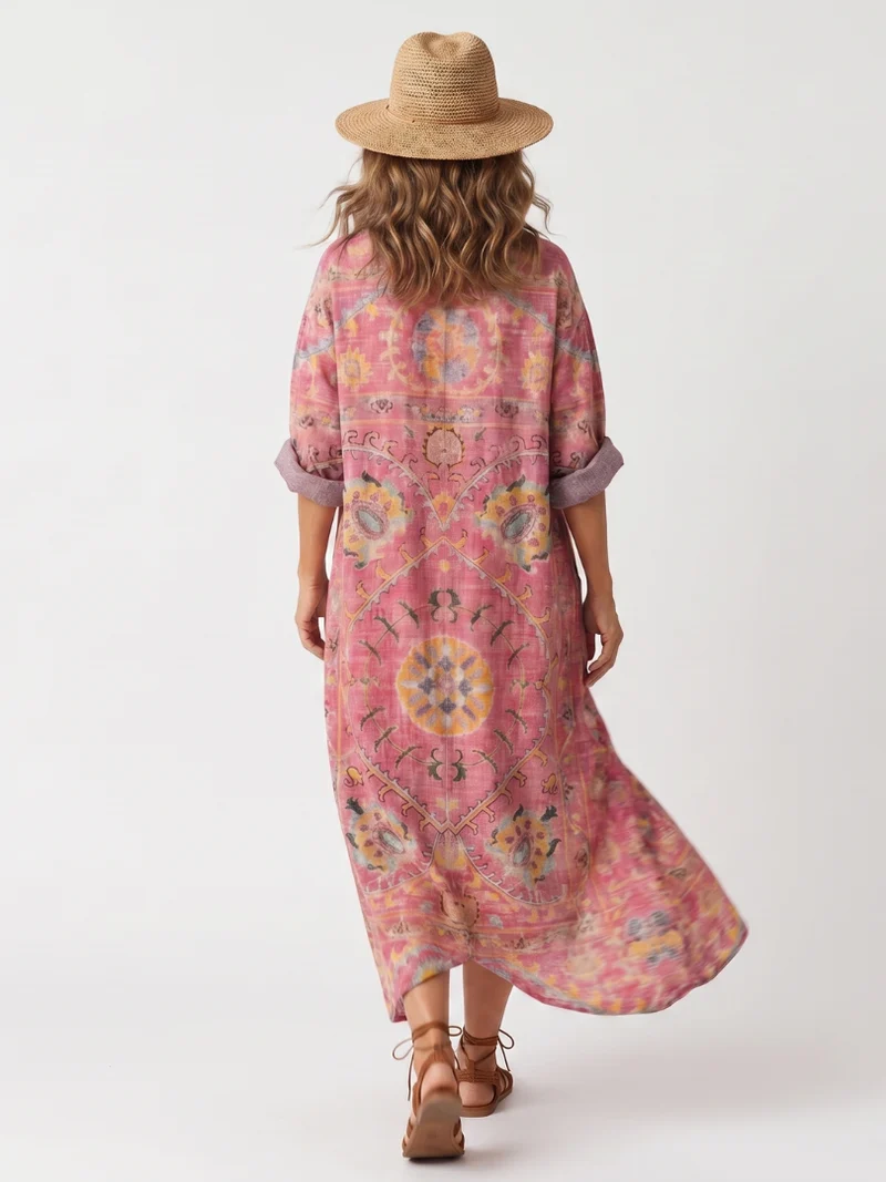 Tilde | Oversized Abstract Print Midi Dress with Pockets
