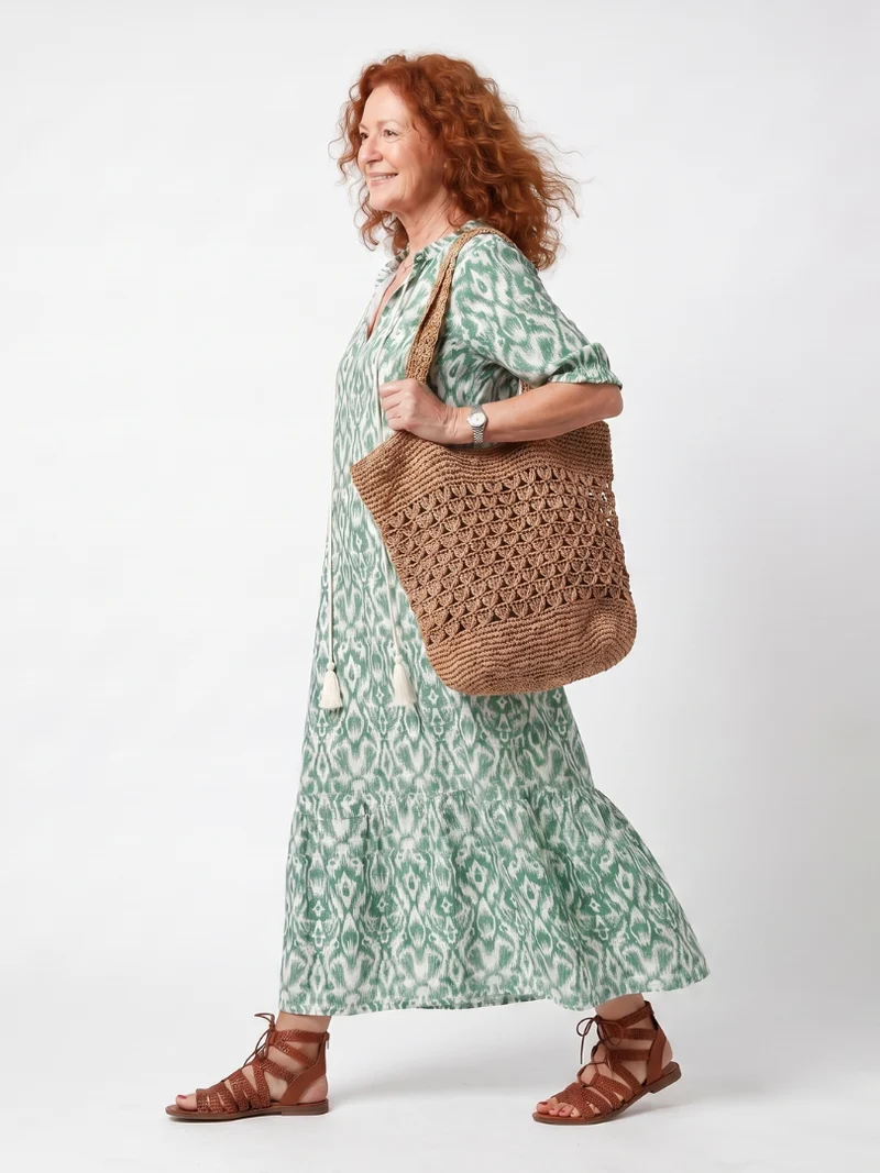 Ilaira | Patterned V-Neck Midi Dress with Tassels