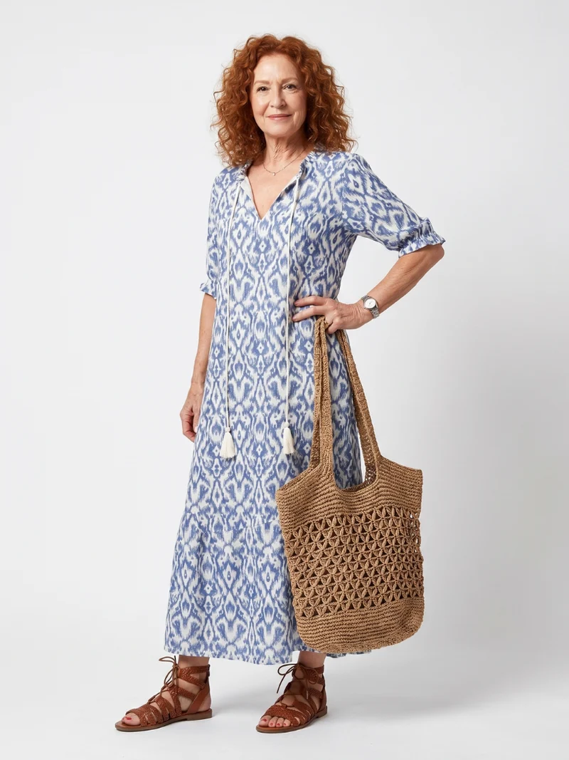 Ottoline | Printed Pom-Pom Collar Midi Dress