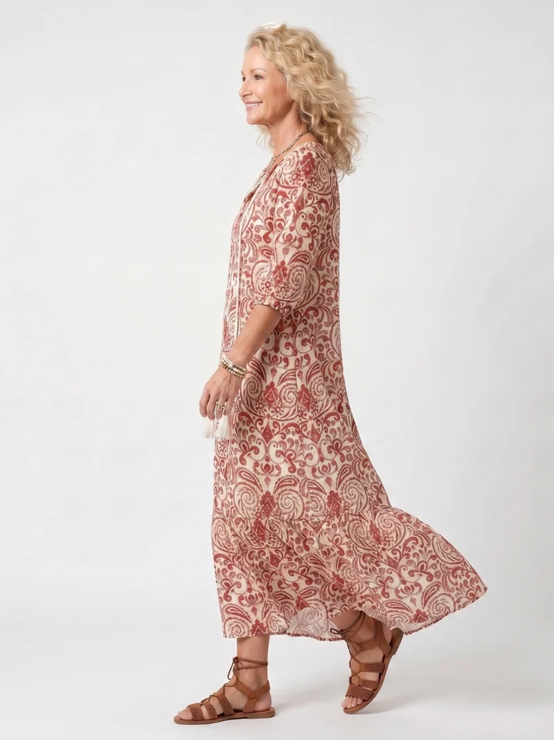 Noelle | Tasseled Embellished Print Midi Dress