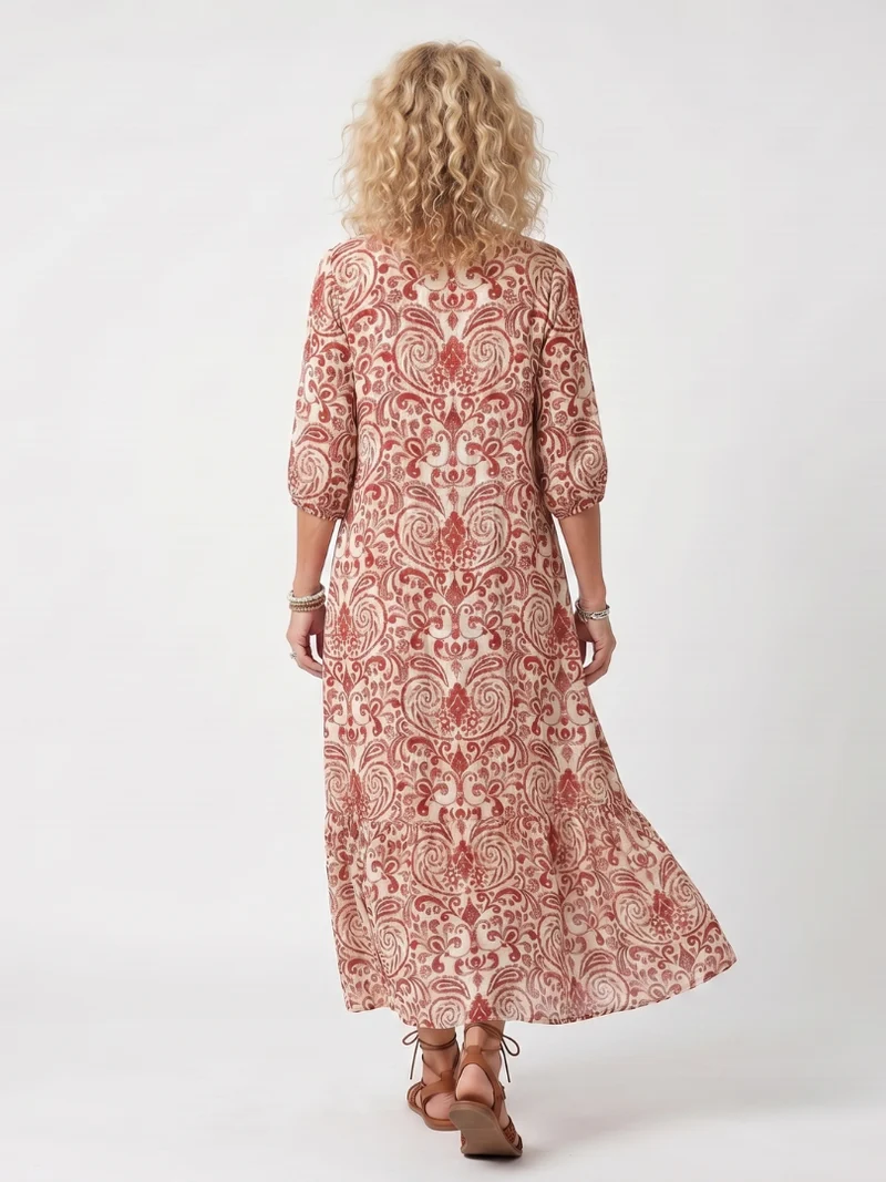 Noelle | Tasseled Embellished Print Midi Dress