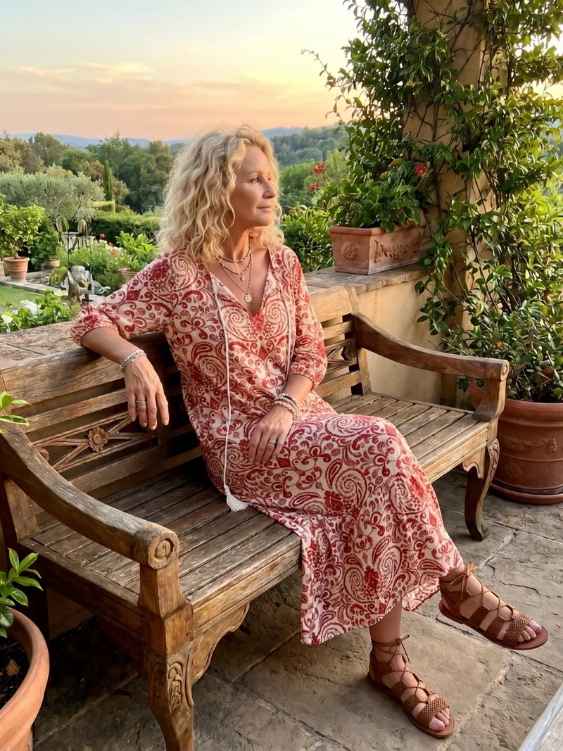 Noelle | Tasseled Embellished Print Midi Dress